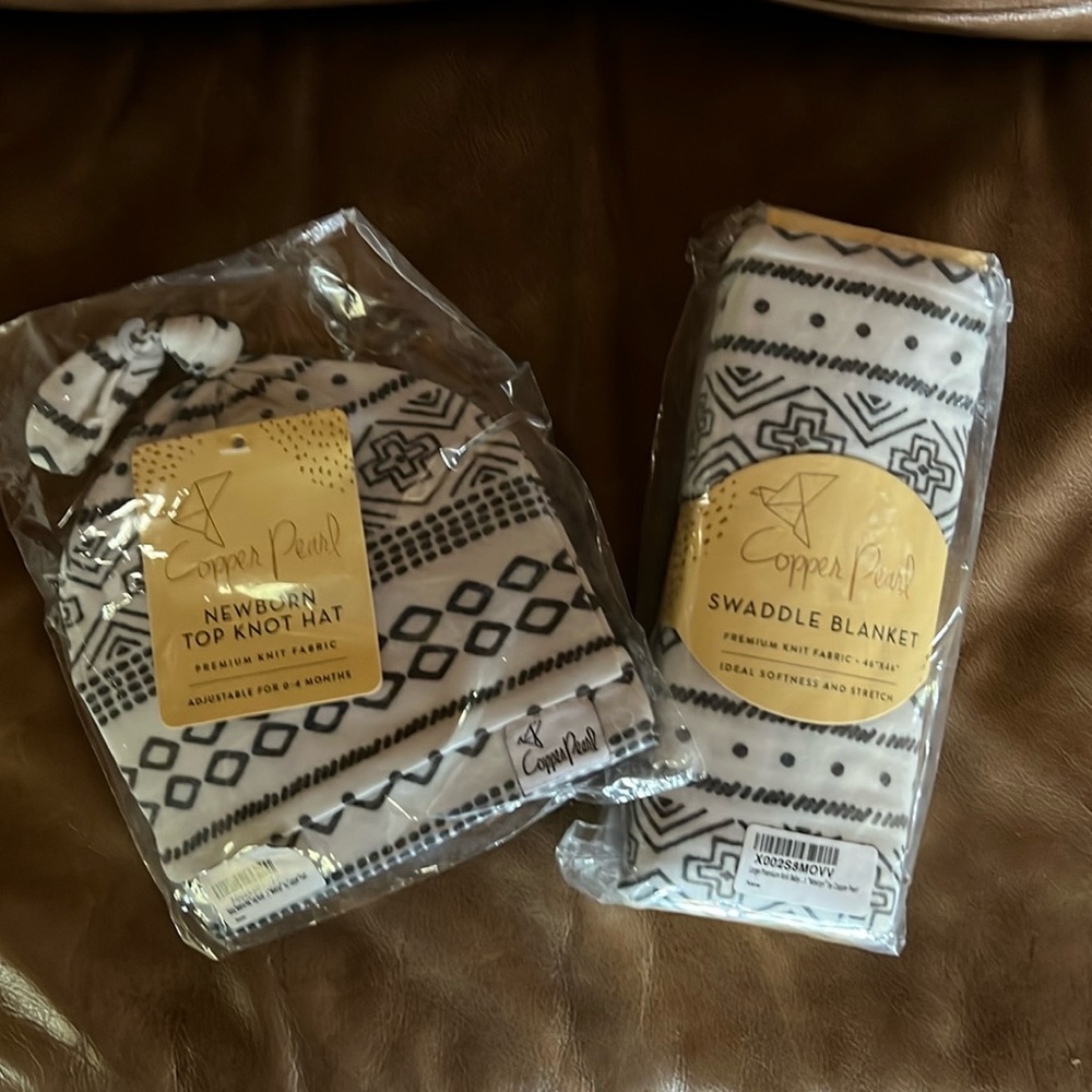 NEW Copper Pearl Premium Knit Baby Swaddle Blanket & Beanie Top Knot “Westyn”